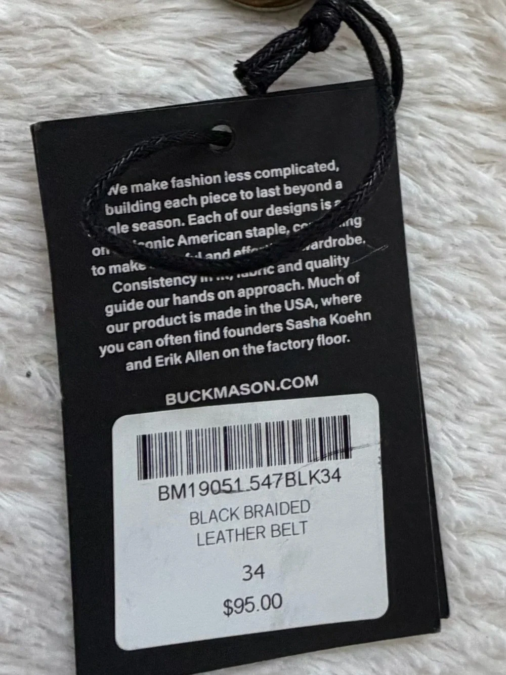 Buck Mason Braided Leather Belt 34 FLAW NWT